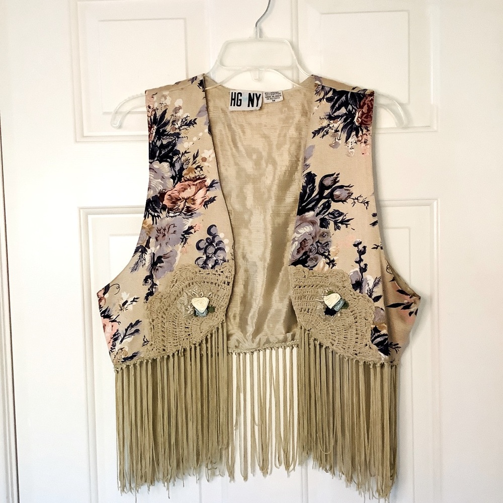 Vintage Floral Fringe Boho Vest by HG NY